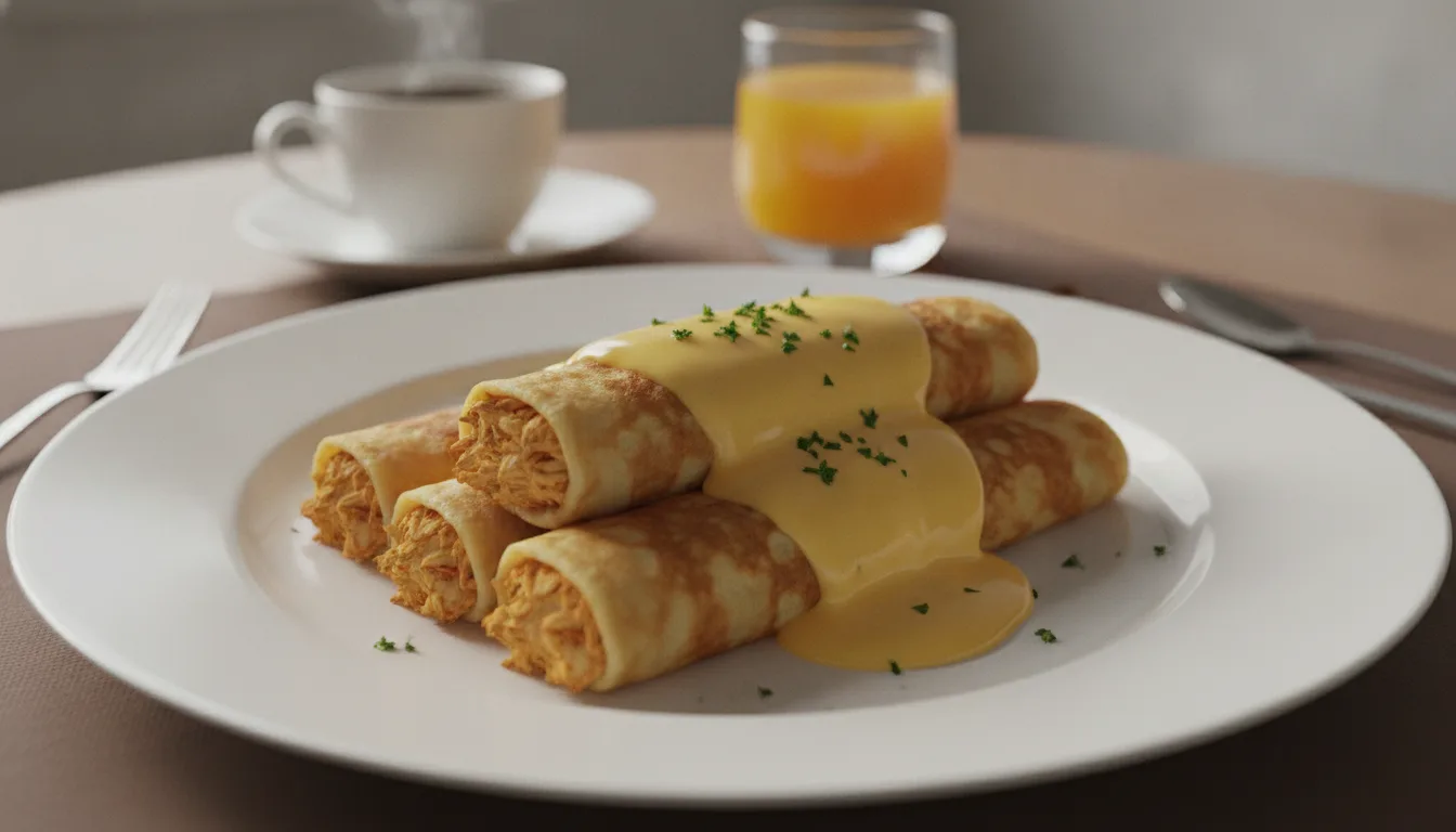 Panquecas de Frango com Molho de Queijo Cremoso (Receita Brasileira Tradicional)