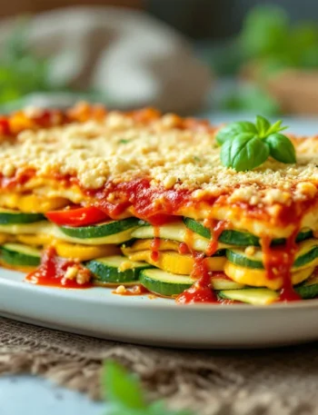 Lasanha vegana de abobrinha com tofu e legumes