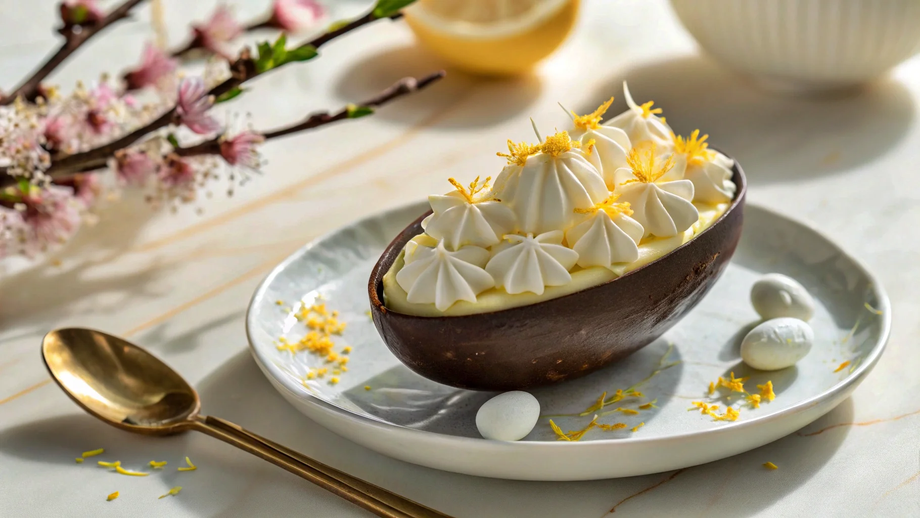Ovo de Colher com Recheio de Torta de Limão e merengue
