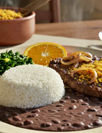 um prato tradicional brasileiro de arroz com feijão
